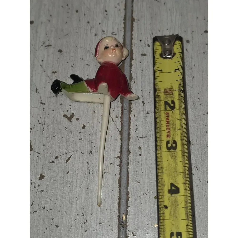Vintage 50s Celluloid Plastic Pixie Boy Christmas Figure Straddle Legs MCM 2in